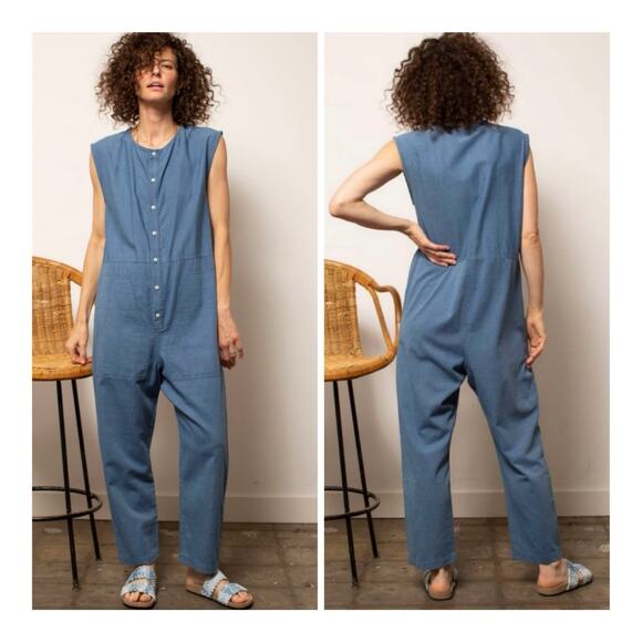 Nico Nico Pants - Nico Nico Julez Relaxed Drop Crotch Chambray Cotton Workwear Jumpsuit - Small